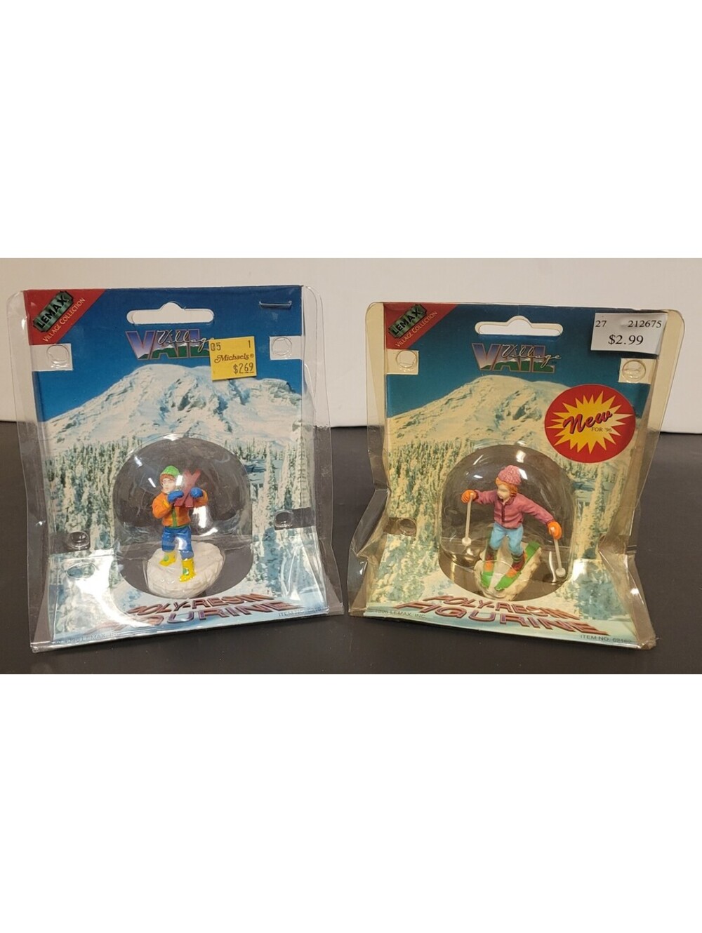 Vtg 1996 Lemax Vail Village Skiers Skiing Figurines #62161 & #62162 - Lot of 2